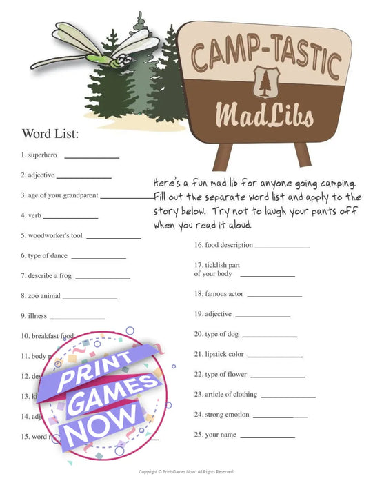 Camping Games: Camp-Tastic Mad Libs