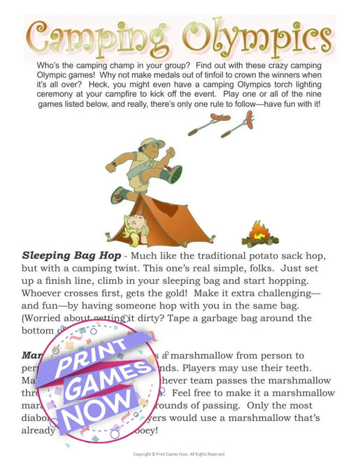 Printable Camping Games Cute Critter Trivia Party Game — Print Games Now