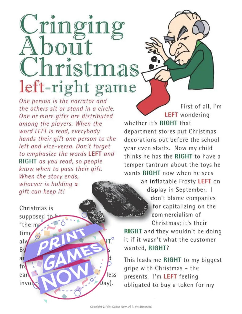 printable christmas cringing about left right party game printable christmas cringing about christmas left-right party game