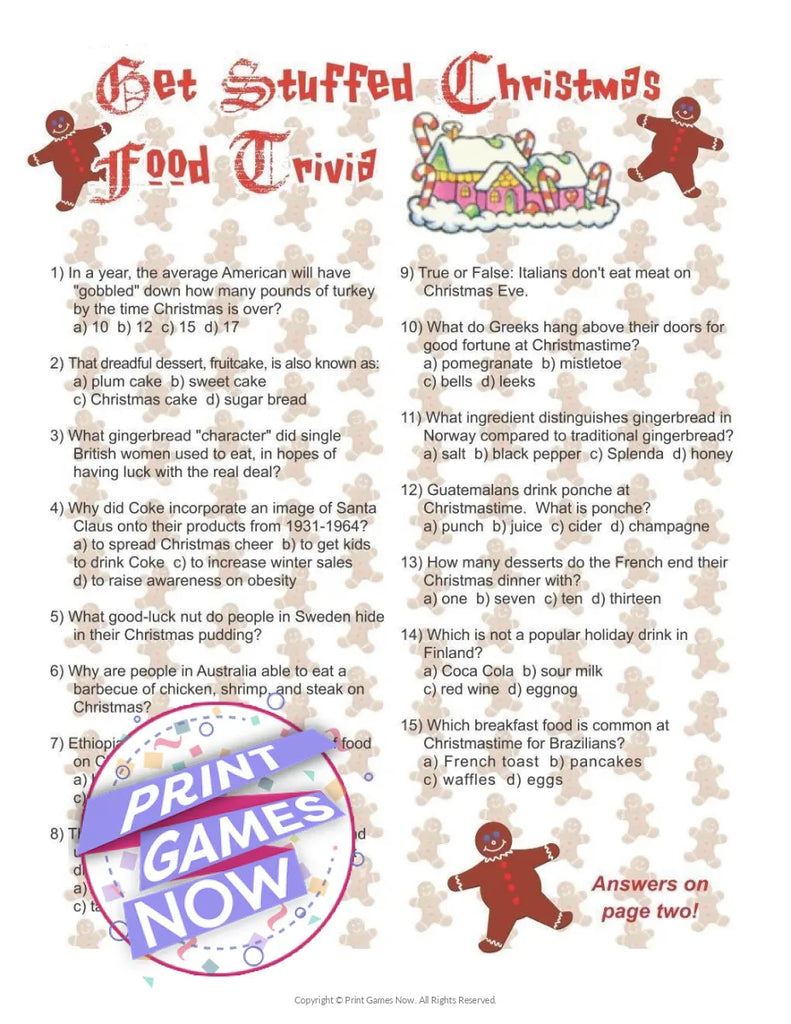 Printable Christmas Food Trivia Party Game — Print Games Now for Christmas Trivia Games Free Printable