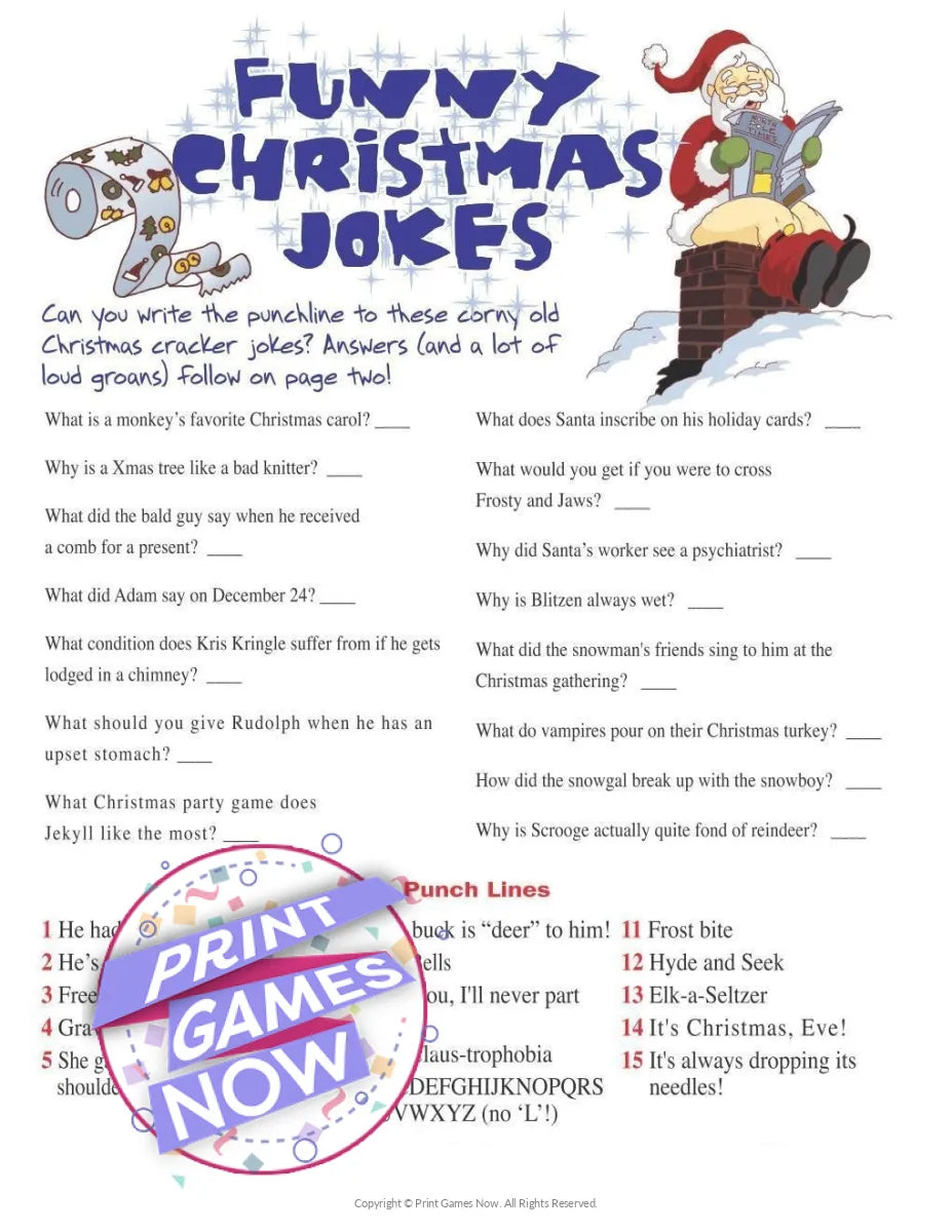 printable christmas funny jokes party game printable christmas funny jokes party game — print games now