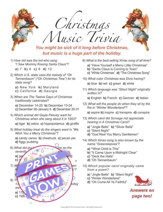 Printable Christmas Music Trivia Party Game — Print Games Now