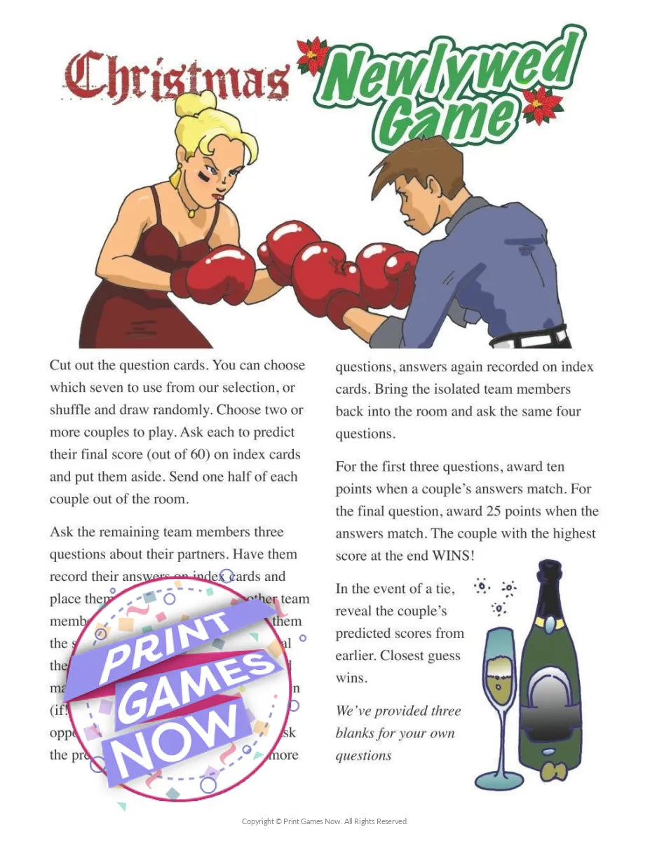 Printable Christmas Newlywed Questions Party Game — Print Games Now