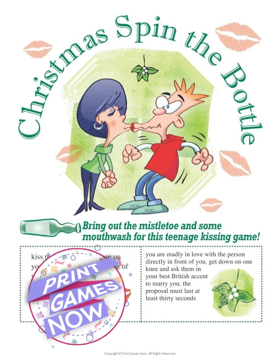 Printable Christmas Spin the Bottle Teenage Party Game — Print Games Now