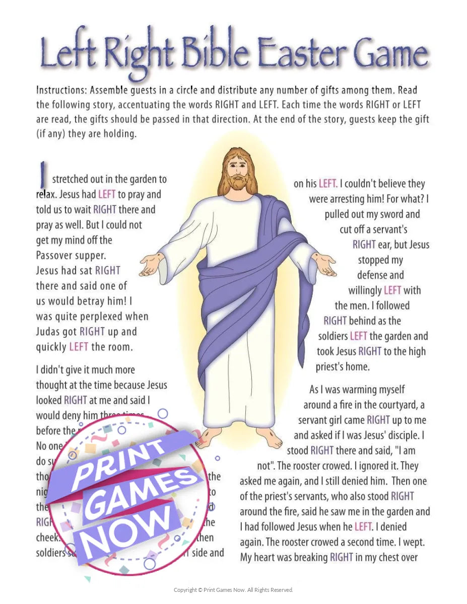 Printable Easter Left-Right Bible Easter Party Game — Print Games Now for Thanksgiving Left Right Game Free Printable
