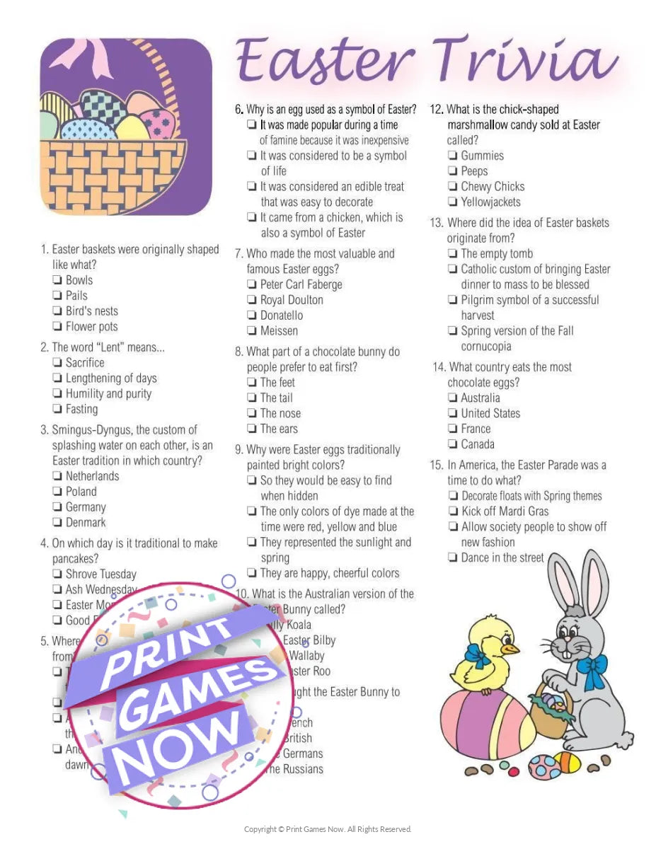 Printable Easter Trivia Party Game — Print Games Now