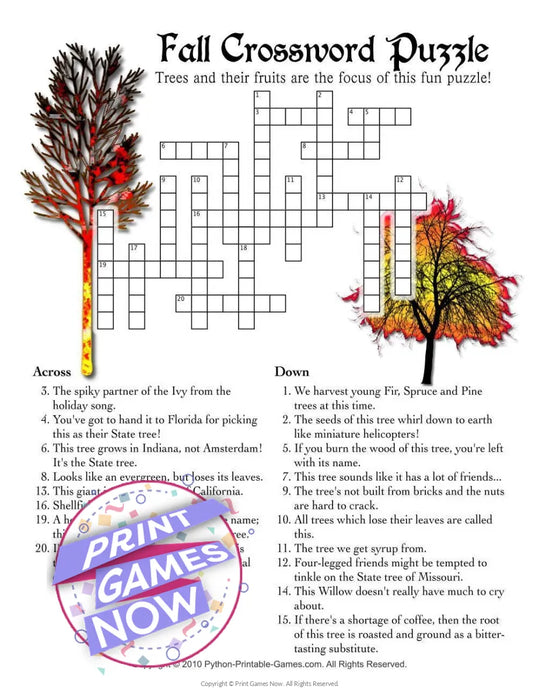 Fall Harvest: Fall Crossword Puzzle