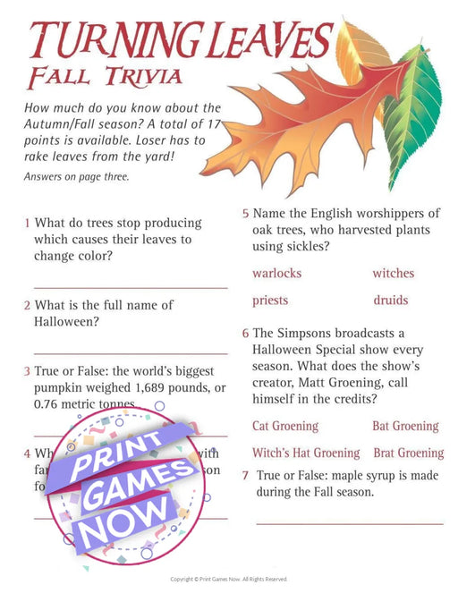 Fall Harvest: Turning Leaves Fall Trivia