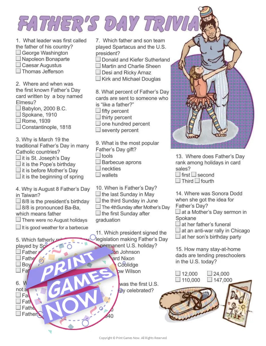 Printable Father's Day Trivia Party Game — Print Games Now