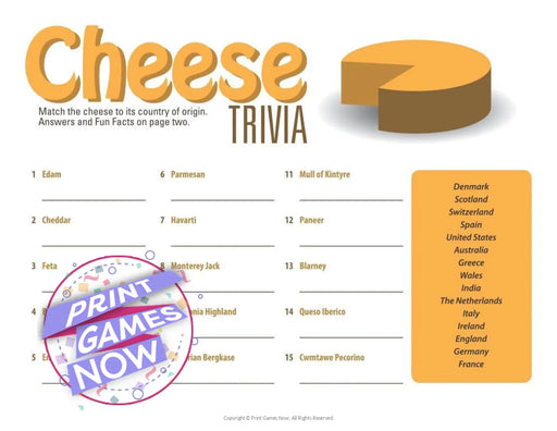 Foods & Drinks Games: Cheese Trivia Game