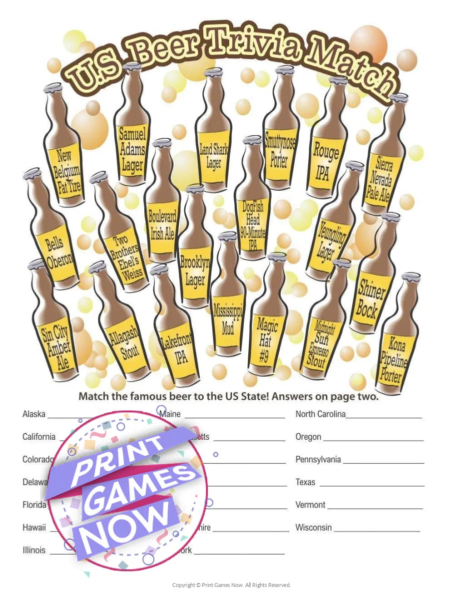 Printable Food & Drinks US Beer Trivia Party Game — Print Games Now printable-food-drinks-us-beer-trivia-party-game-print-games-now