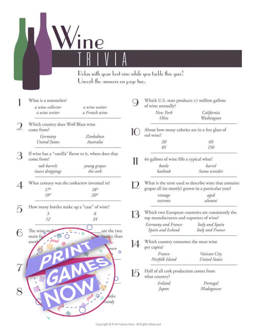 Foods & Drinks Games: Wine Trivia