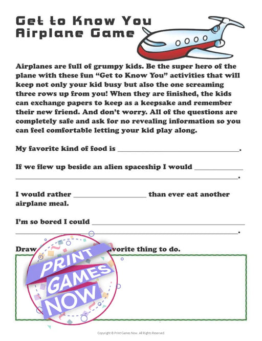 Get To Know You Airplane Game