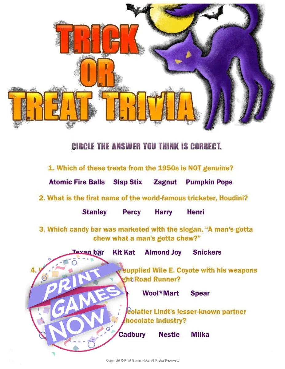 Printable Halloween Trick or Treat Trivia Party Game — Print Games Now printable-halloween-trick-or-treat-trivia-party-game-print-games-now