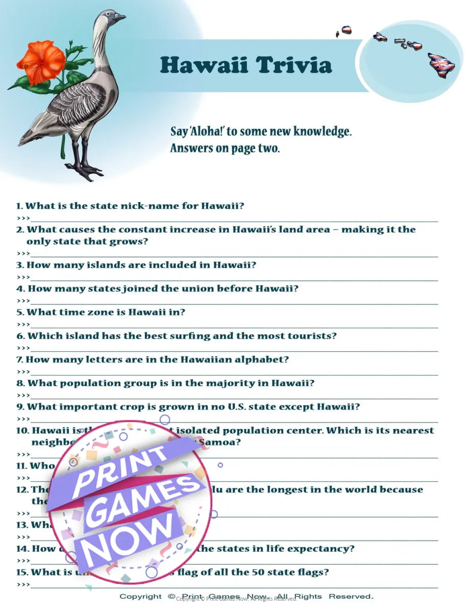 Hawaiian Brain Games Printable