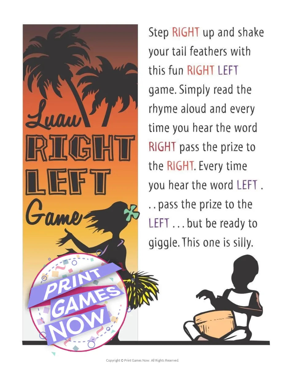Printable Hawaiian Luau Left-Right Party Game — Print Games Now printable-hawaiian-luau-left-right-party-game-print-games-now
