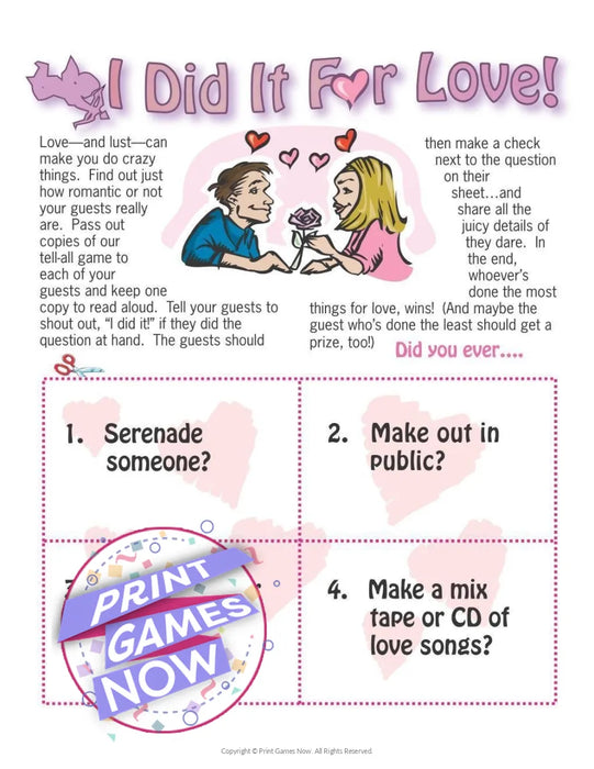 Games for Lovers: I Did It For Love