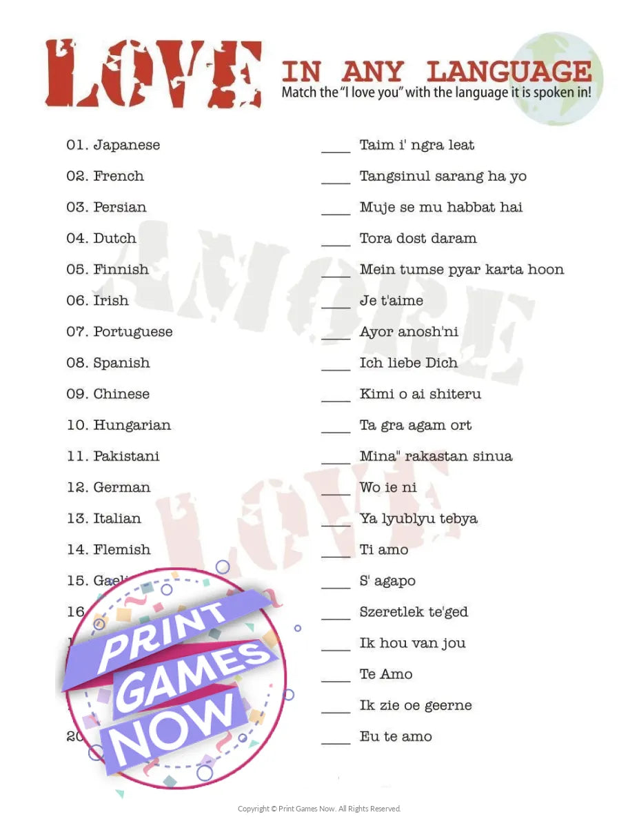 Memory Match Printable Party Games