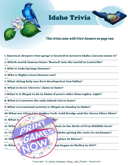 American Games: Idaho Trivia