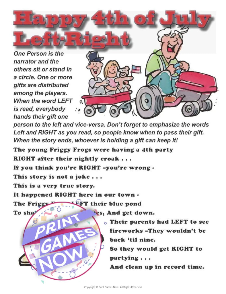 Printable Independence Day Left Right Party Game — Print Games Now for Free Printable Left Right Thanksgiving Game