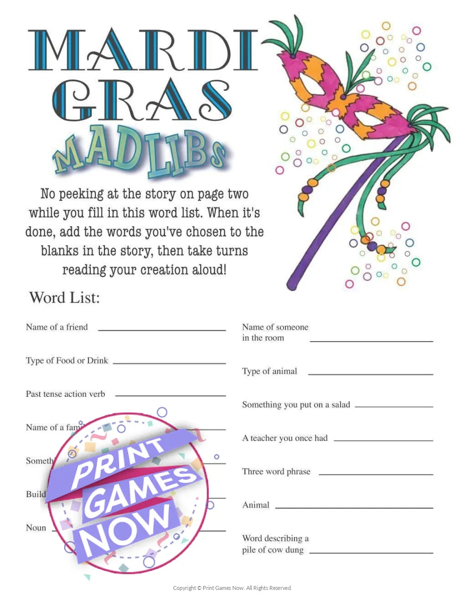 Mad Libs Printable Party Games