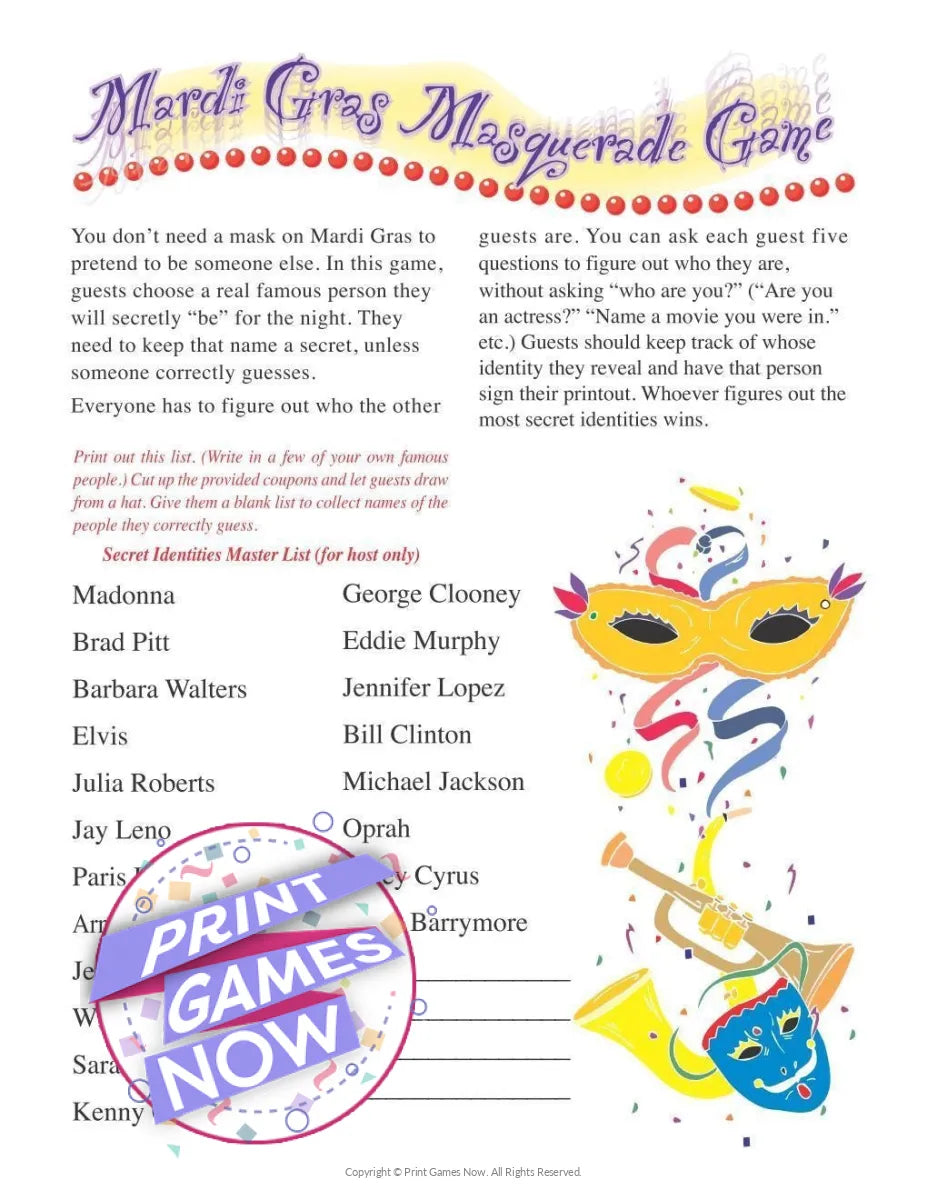 printable-mardi-gras-masquerade-party-game-print-games-now for Free Printable Mardi Gras Games Printable Mardi Gras Masquerade Party Game — Print Games Now for Free Printable Mardi Gras Games