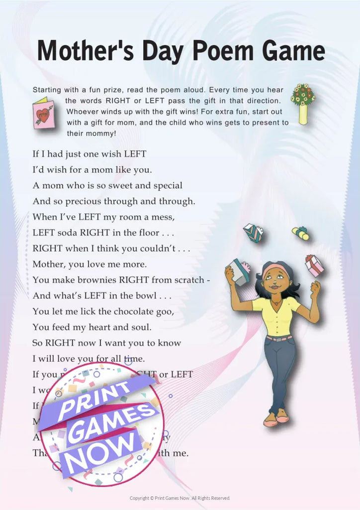 printable-mother-s-day-left-right-poem-party-game-print-games-now for Free Printable Pass The Gift Game Poem Printable Mother's Day Left-Right Poem Party Game — Print Games Now for Free Printable Pass The Gift Game Poem