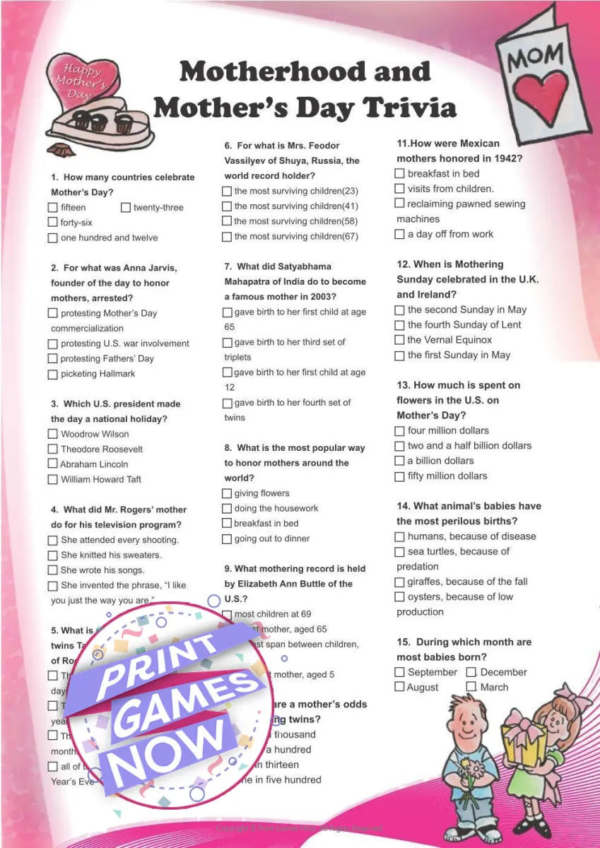 Printable Mother's Day Trivia Party Game — Print Games Now printable-mother-s-day-trivia-party-game-print-games-now