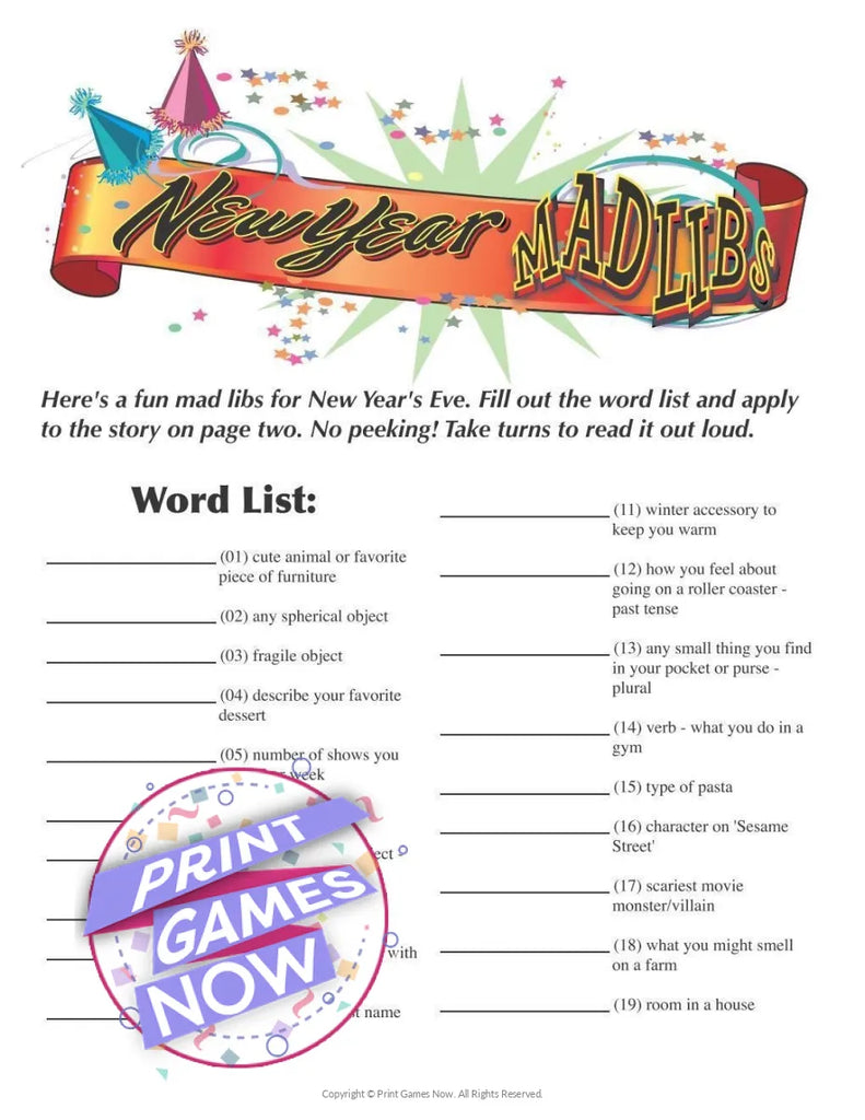 printable new years eve mad libs party game printable new year's eve mad libs party game — print games now