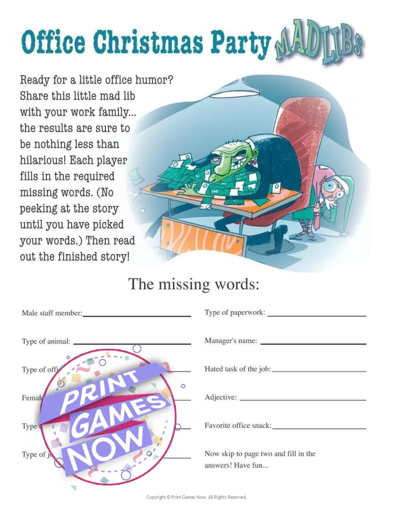Printable Office Christmas Mad Libs Party Game — Print Games Now printable-office-christmas-mad-libs-party-game-print-games-now