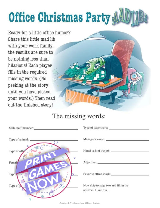 Printable Office Christmas Mad Libs Party Game — Print Games Now