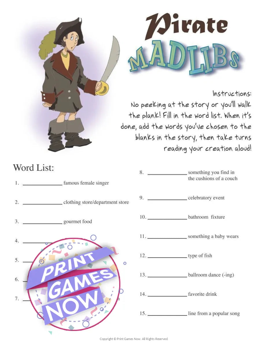  Pirate Party Game: Newlywed Game Questions Printable Game for  Mac [Download] : Software