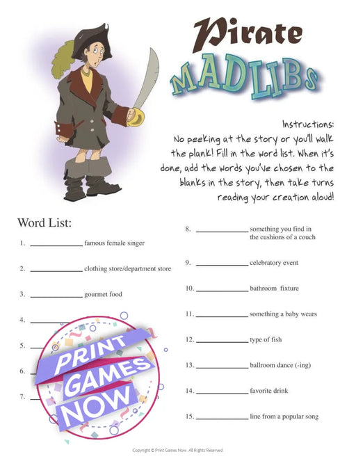 Pirate Party: Mad Libs