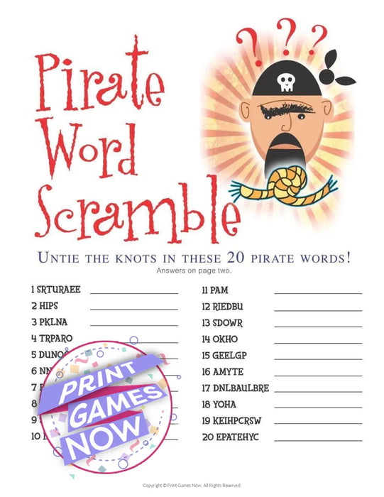 Pirate Party: Pirate Word Scramble