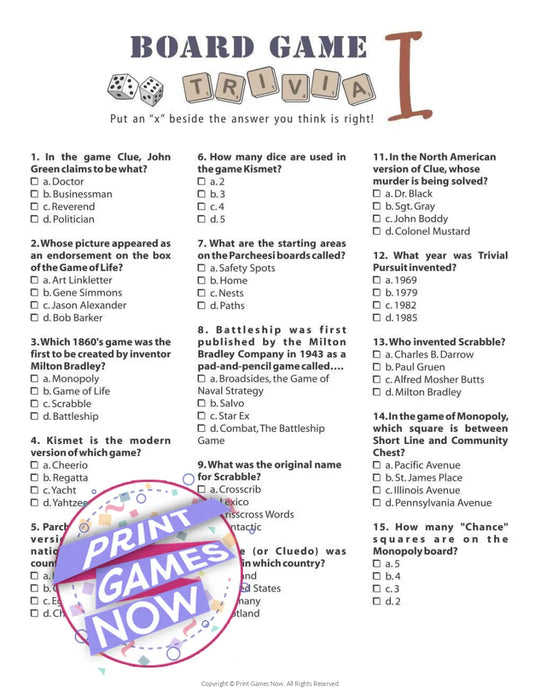 Pop Culture Games: Board Game Trivia