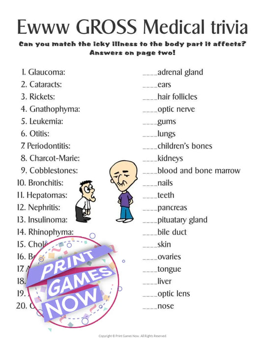 Pop Culture Games: Eww Gross Medical Trivia