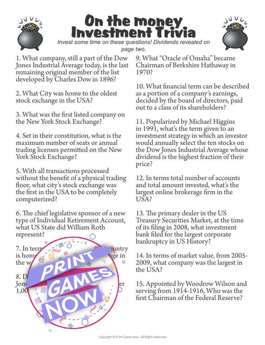 Pop Culture Games: Investment Trivia