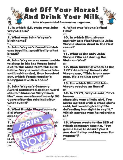 Pop Culture Games: John Wayne Trivia