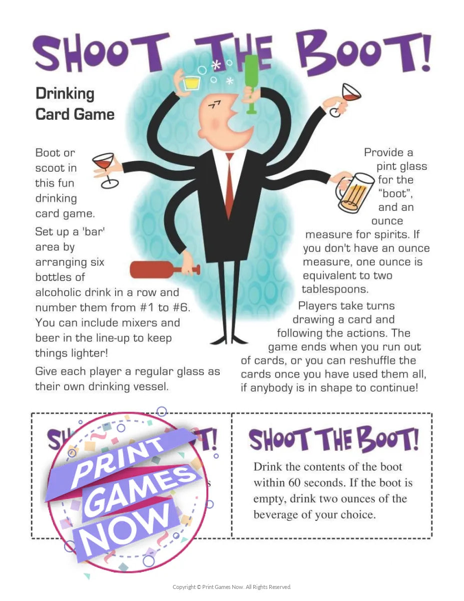 Printable Shoot the Boot Adult Drinking Party Game — Print Games Now