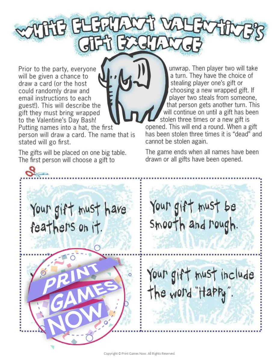 printable-valentine-s-day-white-elephant-gift-exchange-party-game-print-games-now for Free Printable White Elephant Rules Printable Valentine's Day White Elephant Gift Exchange Party Game — Print Games Now for Free Printable White Elephant Rules