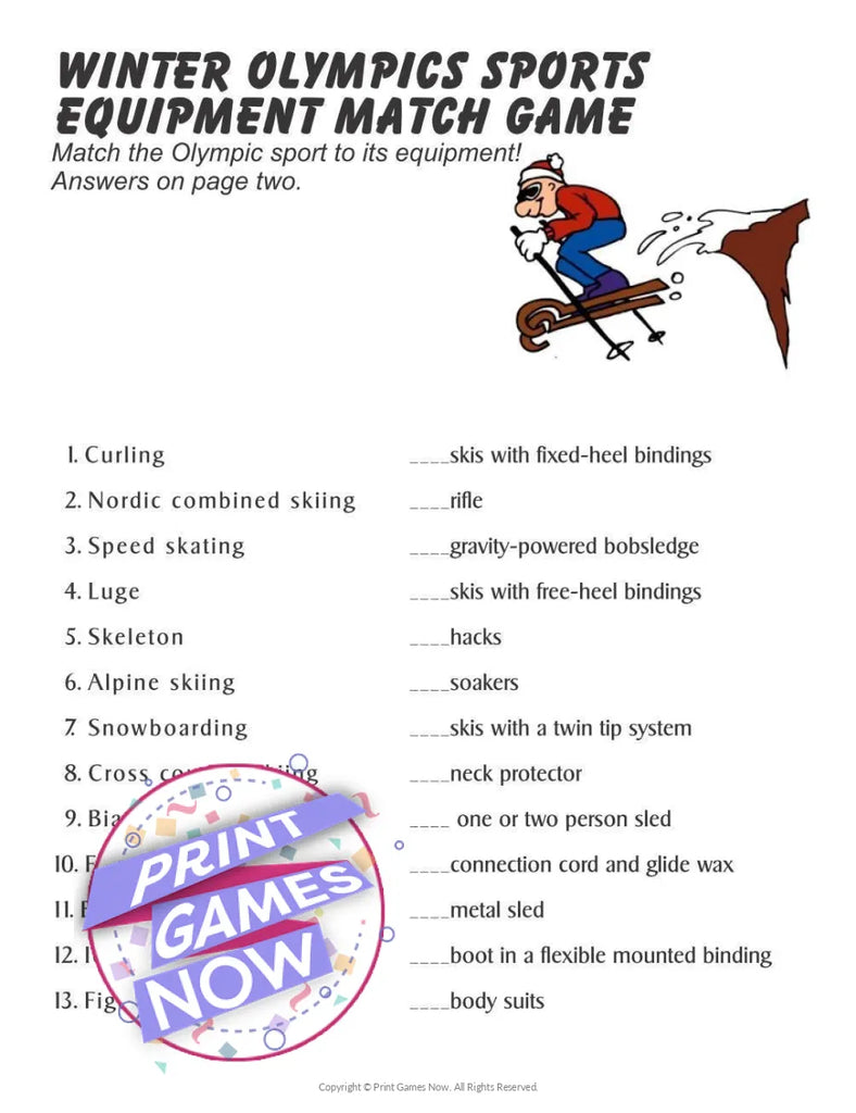Printable Winter Winter Olympics Sports Match Party Game — Print Games Now printable-winter-winter-olympics-sports-match-party-game-print-games-now